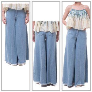 Free People "Sarasota" wide leg draping cotton raw hem jeans sz 28